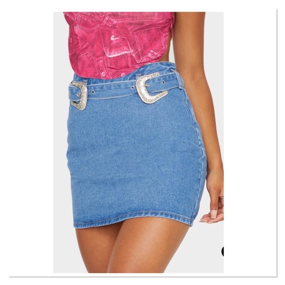 New PLT Western Buckle Denim Skirt